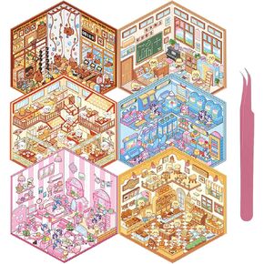 DIY 3D Sticker for Kids, 6 Sets of Cute Stickers for Girls Adult Isometric Sticker Scene Kids Reuseable and Waterproof Stickers