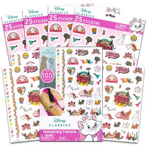 ملصقات Disney Aristocats و Tattoos Party Set - 100 ملصق Aristocats و 100 وشم مؤقت