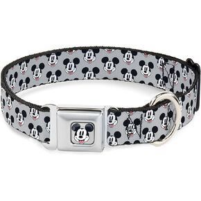 Disney Pet Collar, Dog Collar Metal Seatbelt Buckle, Mickey Mouse Smiling Face Monogram Gray, 15 to 24 Inches 1.0 Inch Wide