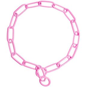 Platinum Pets Stainless Steel Coated Fur Saver Chain Training Collar, 19-Inch by 3mm, Cotton Candy Pink