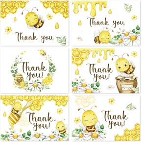 AnyDesign 36 Pack Honey Bee Thank You Cards Bulk Watercolor Bee Honeycomb Flower Thank You Note Cards with Envelopes Stickers for Summer Birthday Baby Shower Wedding Bridal Party Supplies