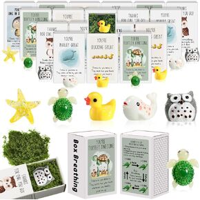 100 Set Bulk Employee Appreciation Gift Coworker Emotional Support Positive Cute Resin Mini Ornaments Duck Whale Turtle Owl Star with Cheer up Thank You Card Box for Team Teacher Nurse