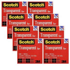 Scotch Transparent Tape, Narrow Width, Engineered for Office and Home Use, 1/2 x 1296 Inches, 2 Rolls (600H2), 4 Pack