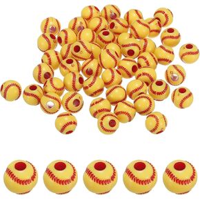 PATIKIL 12mm Round Acrylic Sports Beads, 50 Pcs Red Yellow