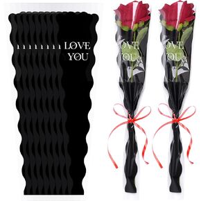 Hmxpls 50 Pcs Single Rose Sleeve Flower Sleeves Bouquet Bags Wrapping Bags Packaging Bags for Mother's Day Graduation Wedding Birthday Valentine's Day Party (White)