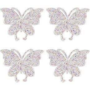 4 PCS Butterfly Iron على البقع ، خياطة خياطة على رقعة الفراشة بالترترات الملونة ، تصحيح إصلاح الملابس اللامعة ، مقذوفات مطرزة بالخرز لتنورة اللباس جان سترة بانت كيس كيس مركبة