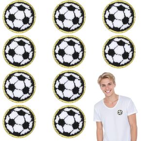 Mabor 10Pcs Soccer Ball Iron on Patches Chenille Patches Gold Edges Soccer Applique Sports Embroidered Patches for Hats Clothes Jeans Backpacks Pants DIY Craft