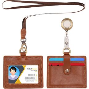 حامل شارة Wonderpool Leather الأفقي مع حبل الرقبة القابل للانفصال ومقطع بكرة شارة قابلة للسحب ، حامل بطاقة بطاقة بطاقة بطاقة لبطاقة شارات الهوية ورخصة القيادة (القهوة)
