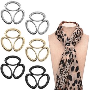 6Pcs Three Ring Scarf Ring Scarves Buckle Simple Fashion Wrap Holder Clamp Triple Slide Jewelry Silk Scarf Clasp Clips for Clothing Neckerchief Shawl