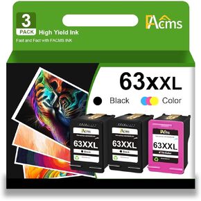 3 Pack 63XXL Ink Cartridges Balck and Color Combo Pack Replacement for HP 63XL 63 XL Ink Cartridges Work with Officejet 3830 4650 4652 4655 5200 5255 (2 Black,1 Tri-Color)