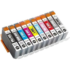 Aomya PFI-300 PFI300 Ink Cartridge 10-Pack Replacement for Canon Pro 300 Ink Cartridge with Canon imagePROGRAF PRO-300 Printer(MBK PBK C M Y PC PM CO R GY 10-Pack)