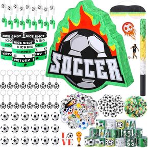 162 Pcs Soccer Piñata Soccer Party Favors with Blindfold Confetti Bat Mini Stress Balls Keychains Wristbands Whistles Eraser Slap Bracelet Stickers Sports Piñata Birthday Party Decorations in Kuwait