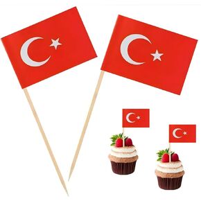 100 Pcs Turkey Toothpick Flag Turkish Cocktail Picks Mini Stick Cupcake Toppers Country Picks Party Decoration Celebration Cocktail Food Bar Cake Flags