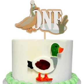 البط الأول كعكة عيد ميلاد - كعكة البطة الخشبية توبيبر ， سنة واحدة من الكعكة الخشبية توبيبر ， بطة الصيد ديكور عيد ميلاد ， عيد ميلاد أولد البط الكعكة Topper