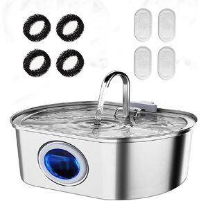 Cat Water Dispenser Stainless Steel: Internal cat pet Water Dispenser Automatic cat Water Dispenser Bowl 108oz/3.2L cat Water Dispenser - Dog cat Feeding and Drinking Supplies Water Level Window