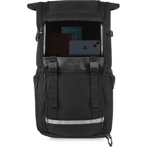 torch 35L Travel Backpack For Men Women - Carry On Flight Approved Bag Fits 15 Inch Laptop, Expandable Luggage Backpack with Rain Cover - Dinam (Black)