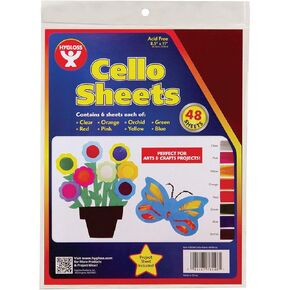 Hygloss Products-78548 Cello Sheets - Great for Arts, Crafts, DIY Projects, Classroom Activities, Gift Wrapping And More, 8.5 by 11 Inches, 8 Colors (6 Each) 48 Pack