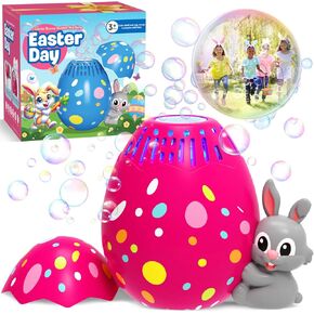 Easter Egg Bubble Machine for Kids Automatic Bubble Blower Rabbit Bubble Maker for Outdoor Easter Party Gift for Toddlers Hot Pink