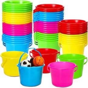 Leitee 50 Pieces Mini Plastic Sand Bucket for Kids 6.3 Inch Colored Small Beach Pail for Toddlers Summer Beach Toys Party Favors and Prize(Classic)