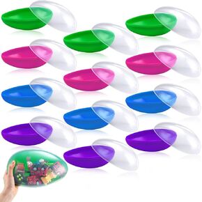 Poen 12 Pcs Jumbo Fillable Easter Eggs, 7.5 Inch Giant Plastic Easter Eggs Large Colorful Easter Egg Empty Translucent Egg Shaped Containers for Easter Egg Hunt Basket Stuffer Fillers Party Favors