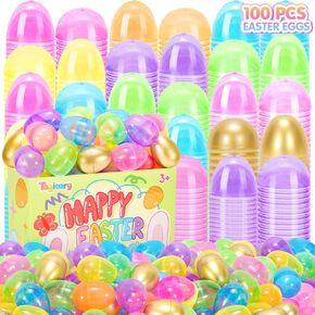 بيض التسريع الواجهة مجموعة 100pcs ، ملونة ملونة بيض عيد الفصح ، تشمل 10 بيضات ذهبية ، الجزء الأكبر الفارغ لصالح حفل ​​عيد الفصح للأطفال ، مثالي لسباحة عيد الفصح سلة سلة الفصول الدراسية