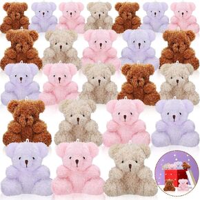 HyDren 24 Pcs 4 in Mini Bear Stuffed Animal Bulk Small Plush Bears Tiny Soft Doll Toy for DIY Keychain Birthday Baby Shower Wedding Party Favors Easter Gift Exchange(4 Colors)