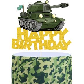 Tank Happy Birthday Cake Topper,Ops Military Themed Birthday Party Supplies for Kids Happy Birthday,Perfect Army Military Troops Tank Camo Party Favors For Your Birthday Party