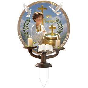 Elegant Baptism Cake Topper & Christening for Boys - Mi Bautizo Party Supplies with Religious Cross Cake Decor, Baby Shower Cake Decor (Gold)