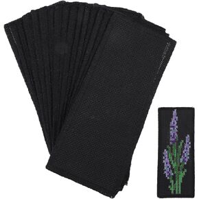 GLOBLELAND 18Pcs Rectangle Black Blank Cross Stitch Bookmark 7.44x3.15inch Cotton Aida Cloth Bookmarks for DIY Cross Stitch Making