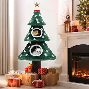 YITAHOME Christmas Cat Tree with 2 Cat Houses, 52 in Cat Tower for Indoor Cats, Cat Furniture with Cat Teaser Plaything for Christmas Decoration