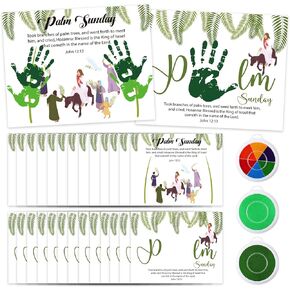 Motipuns 30 Pcs Palm Sunday Easter Craft Greeting Cards with 3 Pcs Large Ink Pads Religious Easter Crafts Christian Easter Handprint Craft Kit Cards He Is Risen Crafts for Sunday School Spring Crafts