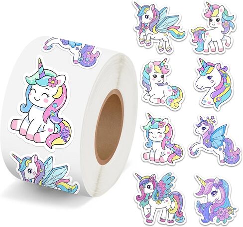 Unicorn Sticker Roll Cartoon DIY Craft Reward Incentives Stickers Envelope Seals Cute Animal Office Supplies Birthday Party Favor Gift Self Adhesive Labels 500 Pcs in Saudi Arabia