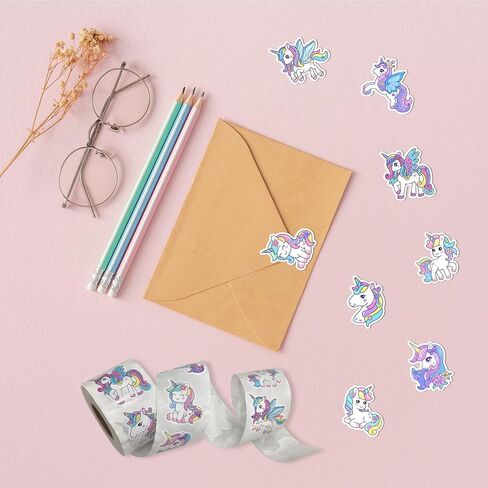 Unicorn Sticker Roll Cartoon DIY Craft Reward Incentives Stickers Envelope Seals Cute Animal Office Supplies Birthday Party Favor Gift Self Adhesive Labels 500 Pcs in Saudi Arabia