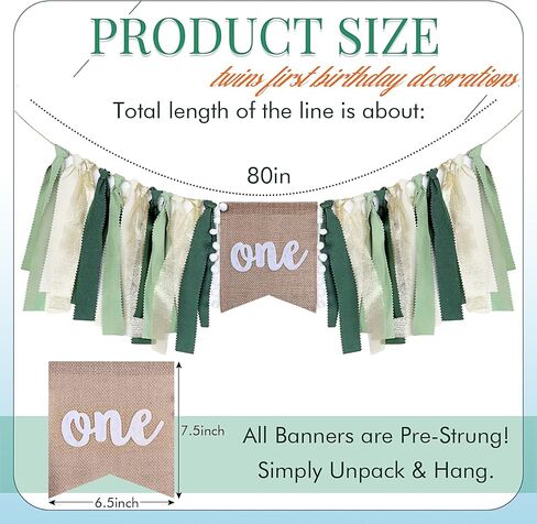 Buryeah One Highchair Banner 1st Birthday Highchair Banner 80 inch for Girls Boys Birthday Party Supplies Cake Photo Props Baby Shower Garland(Green Tan) in Kuwait
