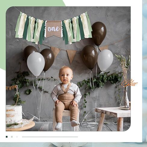 Buryeah One Highchair Banner 1st Birthday Highchair Banner 80 inch for Girls Boys Birthday Party Supplies Cake Photo Props Baby Shower Garland(Green Tan) in Kuwait