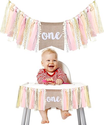 Buryeah One Highchair Banner 1st Birthday Highchair Banner 80 inch for Girls Boys Birthday Party Supplies Cake Photo Props Baby Shower Garland(Green Tan) in Kuwait