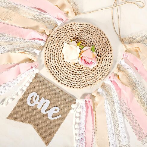 Buryeah One Highchair Banner 1st Birthday Highchair Banner 80 inch for Girls Boys Birthday Party Supplies Cake Photo Props Baby Shower Garland(Green Tan) in Kuwait