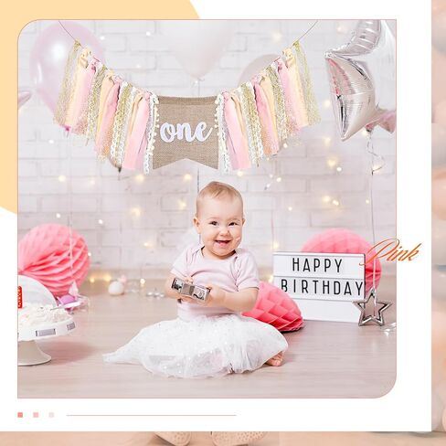 Buryeah One Highchair Banner 1st Birthday Highchair Banner 80 inch for Girls Boys Birthday Party Supplies Cake Photo Props Baby Shower Garland(Green Tan) in Kuwait
