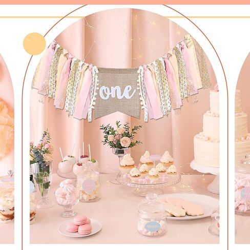 Buryeah One Highchair Banner 1st Birthday Highchair Banner 80 inch for Girls Boys Birthday Party Supplies Cake Photo Props Baby Shower Garland(Green Tan) in Kuwait