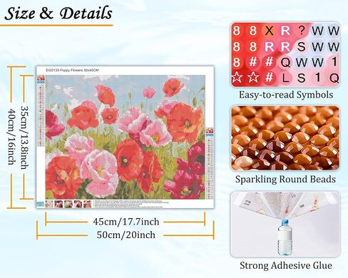 eGoodn Diamond Painting Kit for Adults Poppy Flowers 20x16 Inches Flower Diamond Art DIY Crafts Kit Full Drill Round Dot Gem Art for Beginners in Saudi Arabia