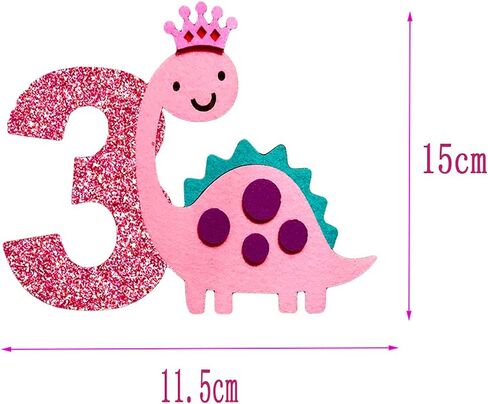 Beoxagar Baby Girl Pink Dinosaur Cake Topper ، Dinosaur 3rd Cake Topper ، Dinosaur 3 Years Birthday Party Supplies. in Kuwait