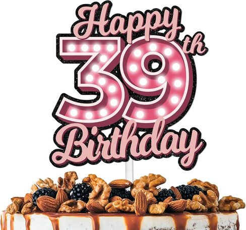 Pink Glitter Happy Birthday 39th Cake Topper Let’s Glow Crazy Party Theme Decoration Supplies Men Women Happy Birthday 39 Anniversary Party Decor Supplies in Kuwait