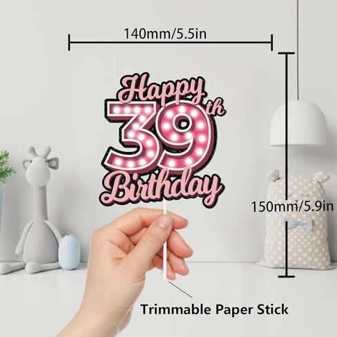 Pink Glitter Happy Birthday 39th Cake Topper Let’s Glow Crazy Party Theme Decoration Supplies Men Women Happy Birthday 39 Anniversary Party Decor Supplies in Kuwait