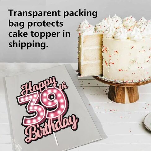 Pink Glitter Happy Birthday 39th Cake Topper Let’s Glow Crazy Party Theme Decoration Supplies Men Women Happy Birthday 39 Anniversary Party Decor Supplies in Kuwait