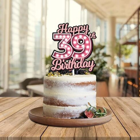 Pink Glitter Happy Birthday 39th Cake Topper Let’s Glow Crazy Party Theme Decoration Supplies Men Women Happy Birthday 39 Anniversary Party Decor Supplies in Kuwait