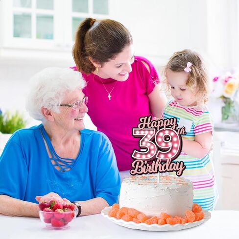Pink Glitter Happy Birthday 39th Cake Topper Let’s Glow Crazy Party Theme Decoration Supplies Men Women Happy Birthday 39 Anniversary Party Decor Supplies in Kuwait