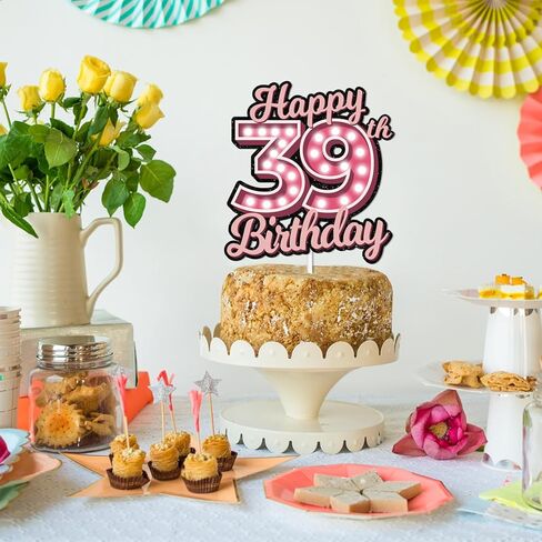 Pink Glitter Happy Birthday 39th Cake Topper Let’s Glow Crazy Party Theme Decoration Supplies Men Women Happy Birthday 39 Anniversary Party Decor Supplies in Kuwait