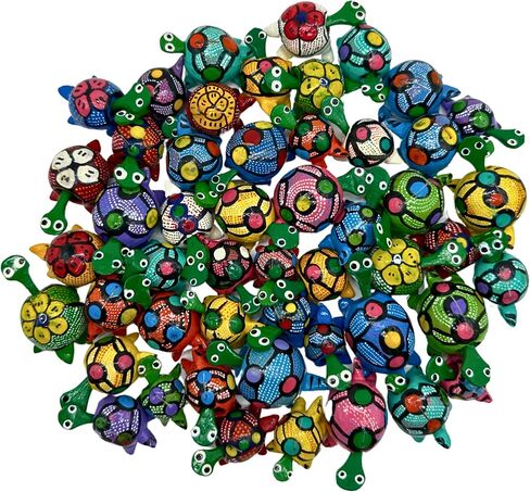 Turtle Mexican Bobbles | Hand Painted Wood | Bulk Turtles | Handmade Decoratives | Party Favors | Collectibles | Bobble Head Animals | Decor (50 Pack) in Saudi Arabia