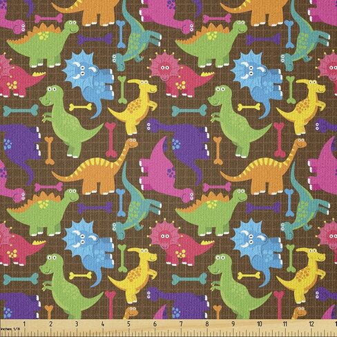 Ambesonne Tyrannosaurus Fabric by The Yard, Video Games Style Digital Featured Wild Dinos Boys Concept, Stretch Knit Fabric for Clothing Sewing and Arts Crafts, 1 Yard, Magenta in Kuwait