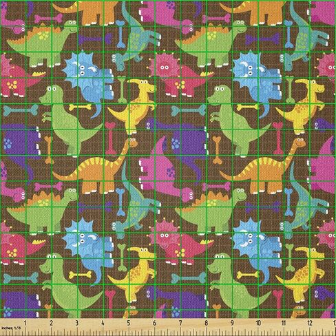 Ambesonne Tyrannosaurus Fabric by The Yard, Video Games Style Digital Featured Wild Dinos Boys Concept, Stretch Knit Fabric for Clothing Sewing and Arts Crafts, 1 Yard, Magenta in Kuwait